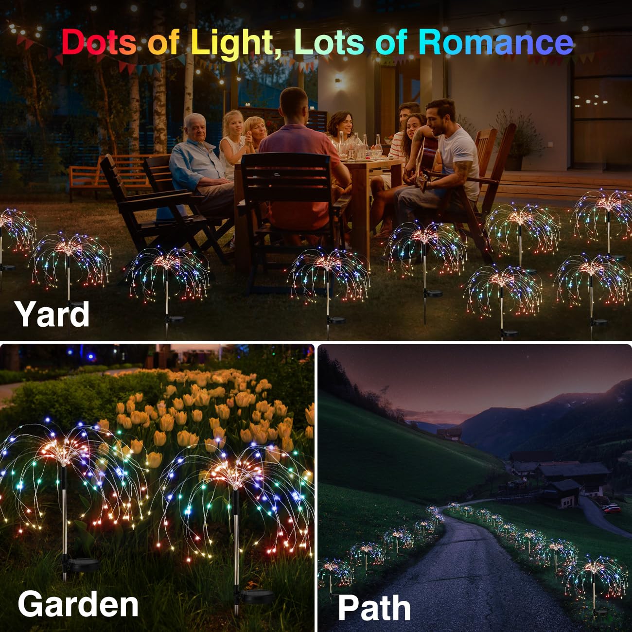 Lewondr Firework Solar Garden Lights, 120 LED Solar Firework Lights with 8 Lighting Modes, Waterproof Sparkler Starburst Solar Lights Outdoor for Yard Porch Patio Backyard Christmas Decor Gift, 4 Pack - Image 2