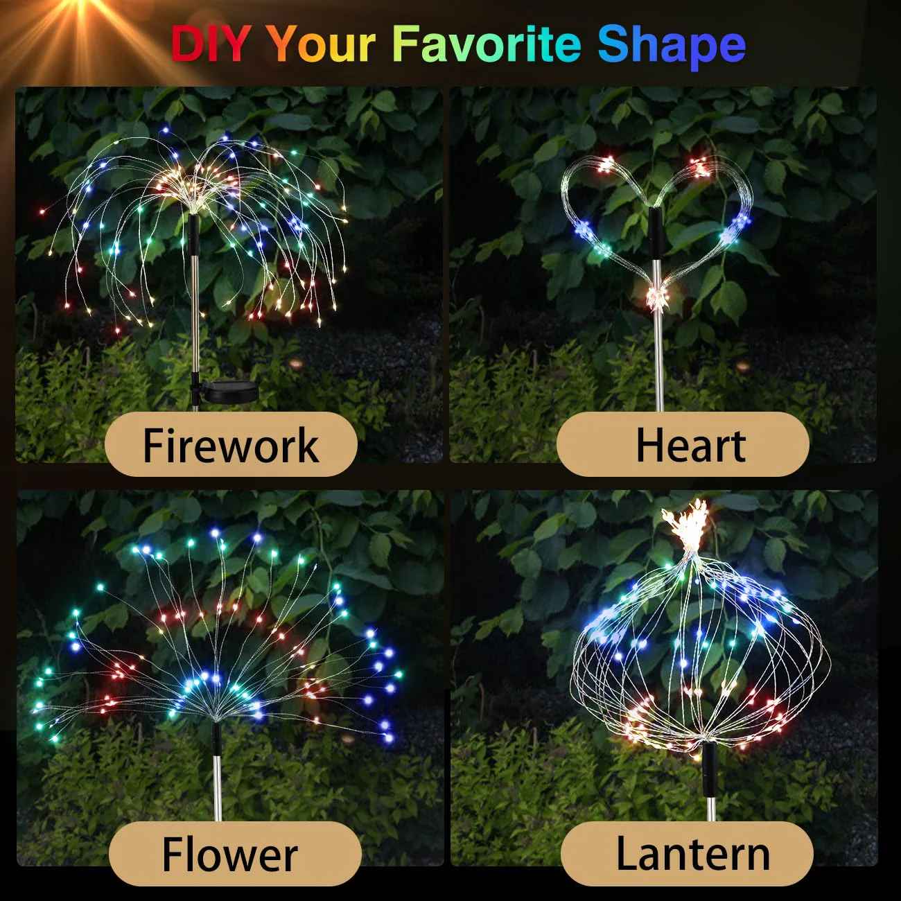Lewondr Firework Solar Garden Lights, 120 LED Solar Firework Lights with 8 Lighting Modes, Waterproof Sparkler Starburst Solar Lights Outdoor for Yard Porch Patio Backyard Christmas Decor Gift, 4 Pack - Image 4