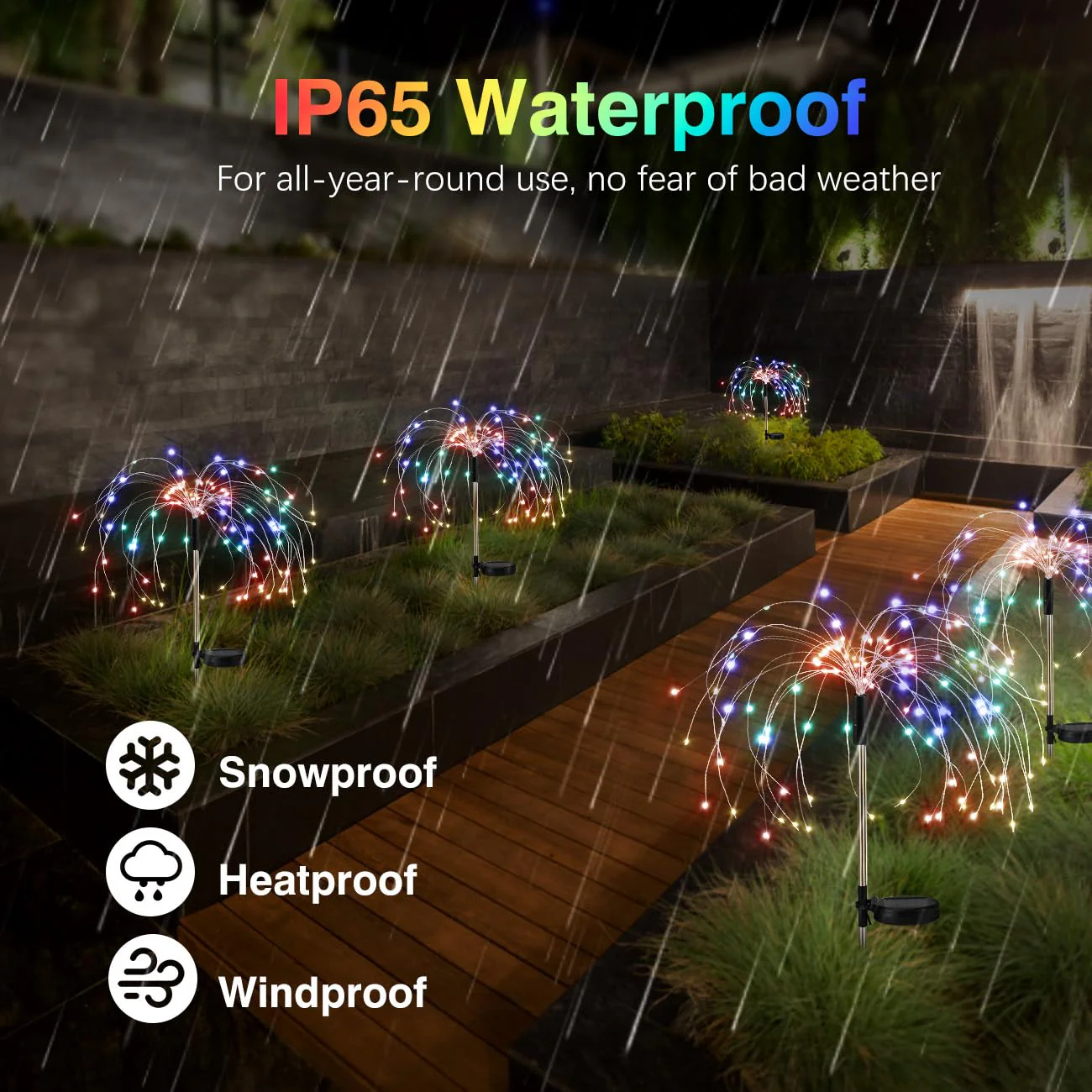 Lewondr Firework Solar Garden Lights, 120 LED Solar Firework Lights with 8 Lighting Modes, Waterproof Sparkler Starburst Solar Lights Outdoor for Yard Porch Patio Backyard Christmas Decor Gift, 4 Pack - Image 6