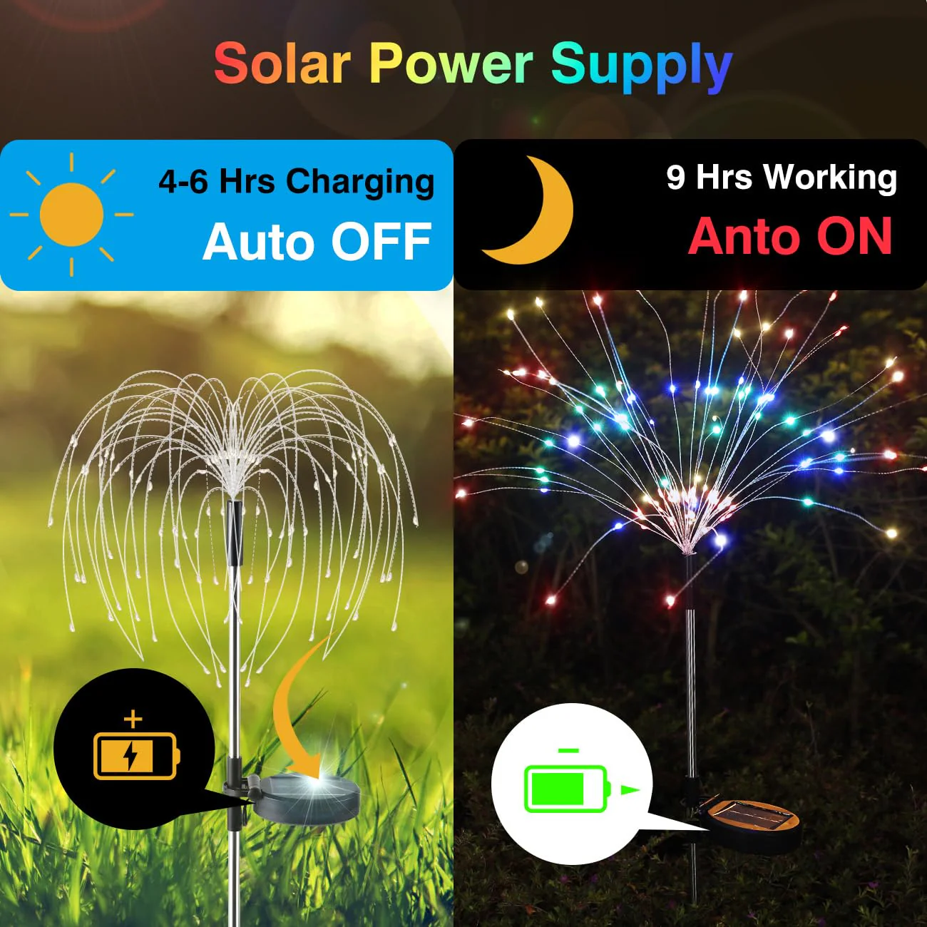 Lewondr Firework Solar Garden Lights, 120 LED Solar Firework Lights with 8 Lighting Modes, Waterproof Sparkler Starburst Solar Lights Outdoor for Yard Porch Patio Backyard Christmas Decor Gift, 4 Pack - Image 7