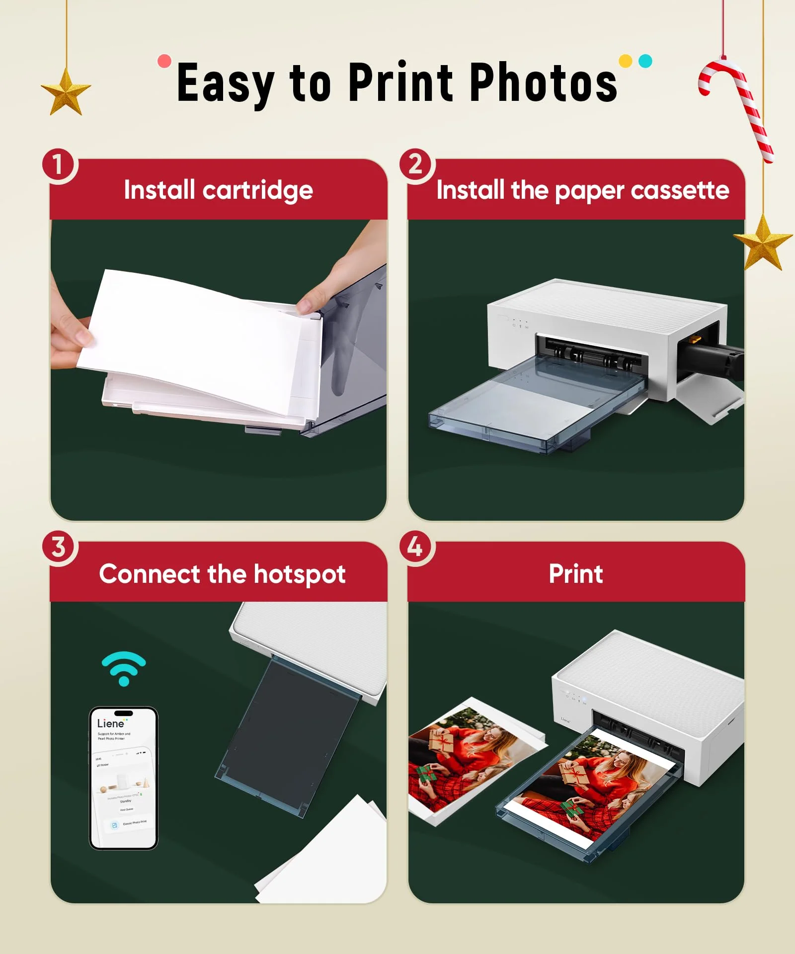 Liene 4x6'' Photo Printer Bundle (60 pcs +2 Ink Cartridges), Wi-Fi Picture Printer, Photo Printer for iPhone, Android, Smartphone, Computer, Dye-Sublimation, Portable Photo Printer for Home Use - Image 2