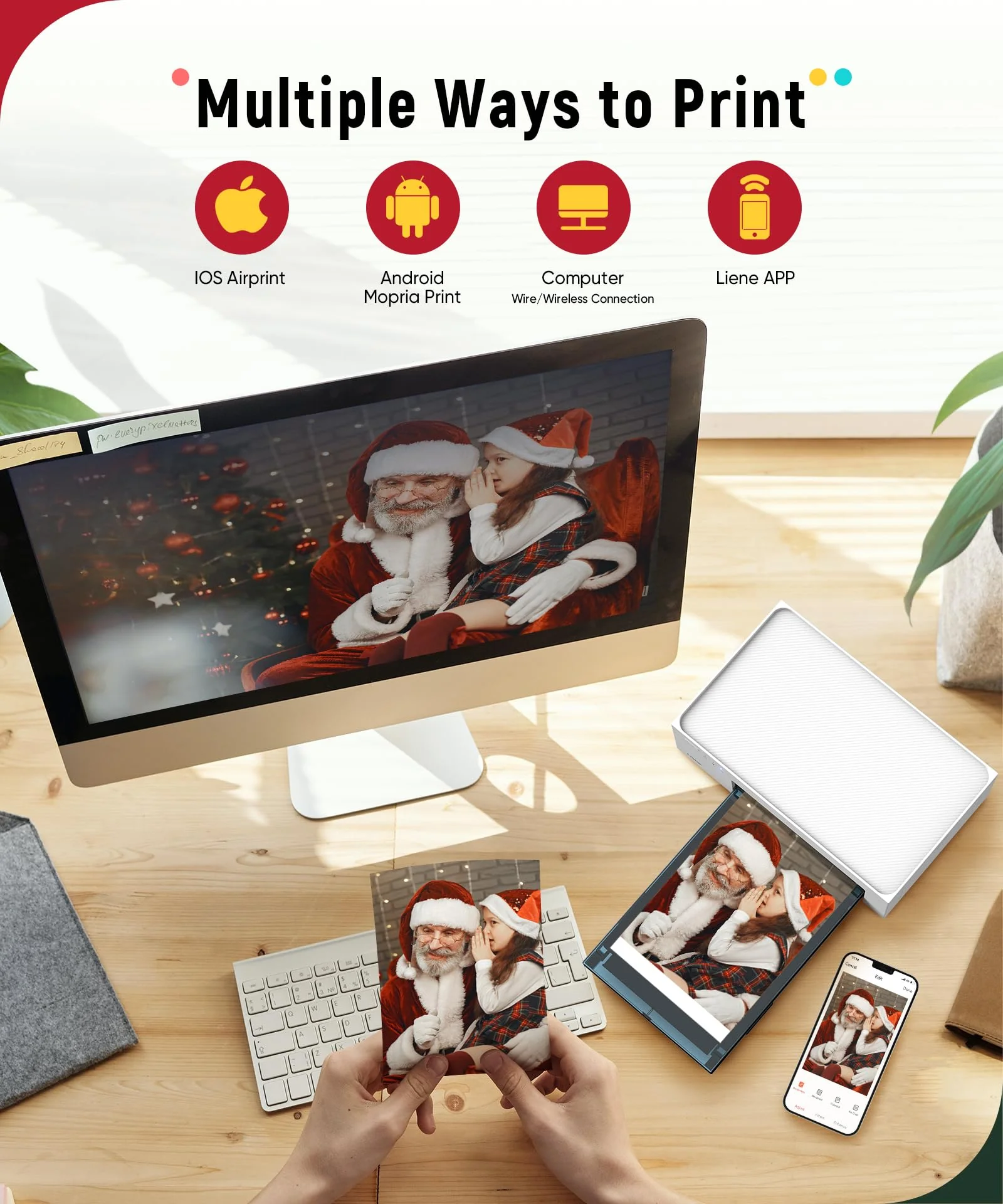 Liene 4x6'' Photo Printer Bundle (60 pcs +2 Ink Cartridges), Wi-Fi Picture Printer, Photo Printer for iPhone, Android, Smartphone, Computer, Dye-Sublimation, Portable Photo Printer for Home Use - Image 3