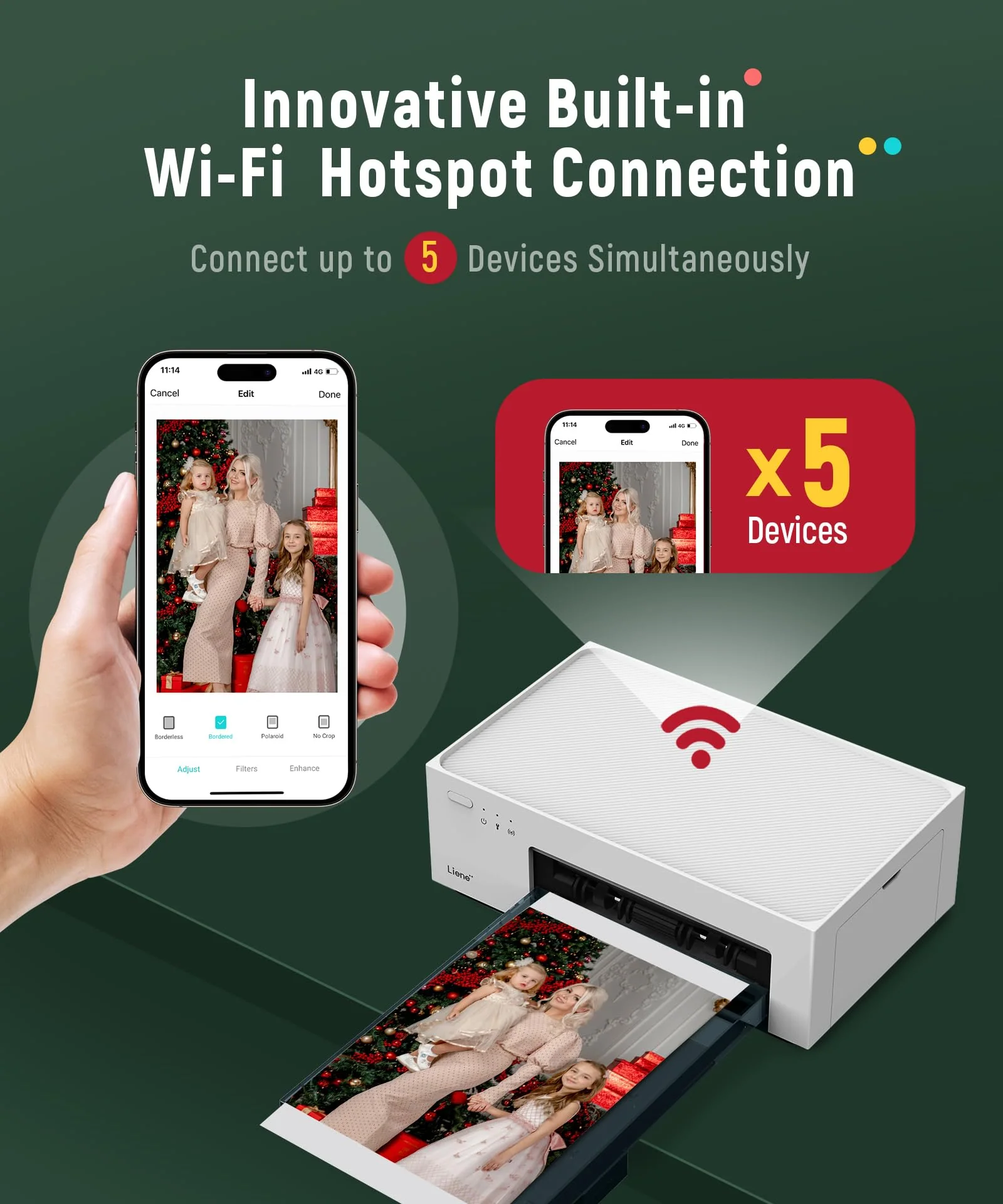 Liene 4x6'' Photo Printer Bundle (60 pcs +2 Ink Cartridges), Wi-Fi Picture Printer, Photo Printer for iPhone, Android, Smartphone, Computer, Dye-Sublimation, Portable Photo Printer for Home Use - Image 4