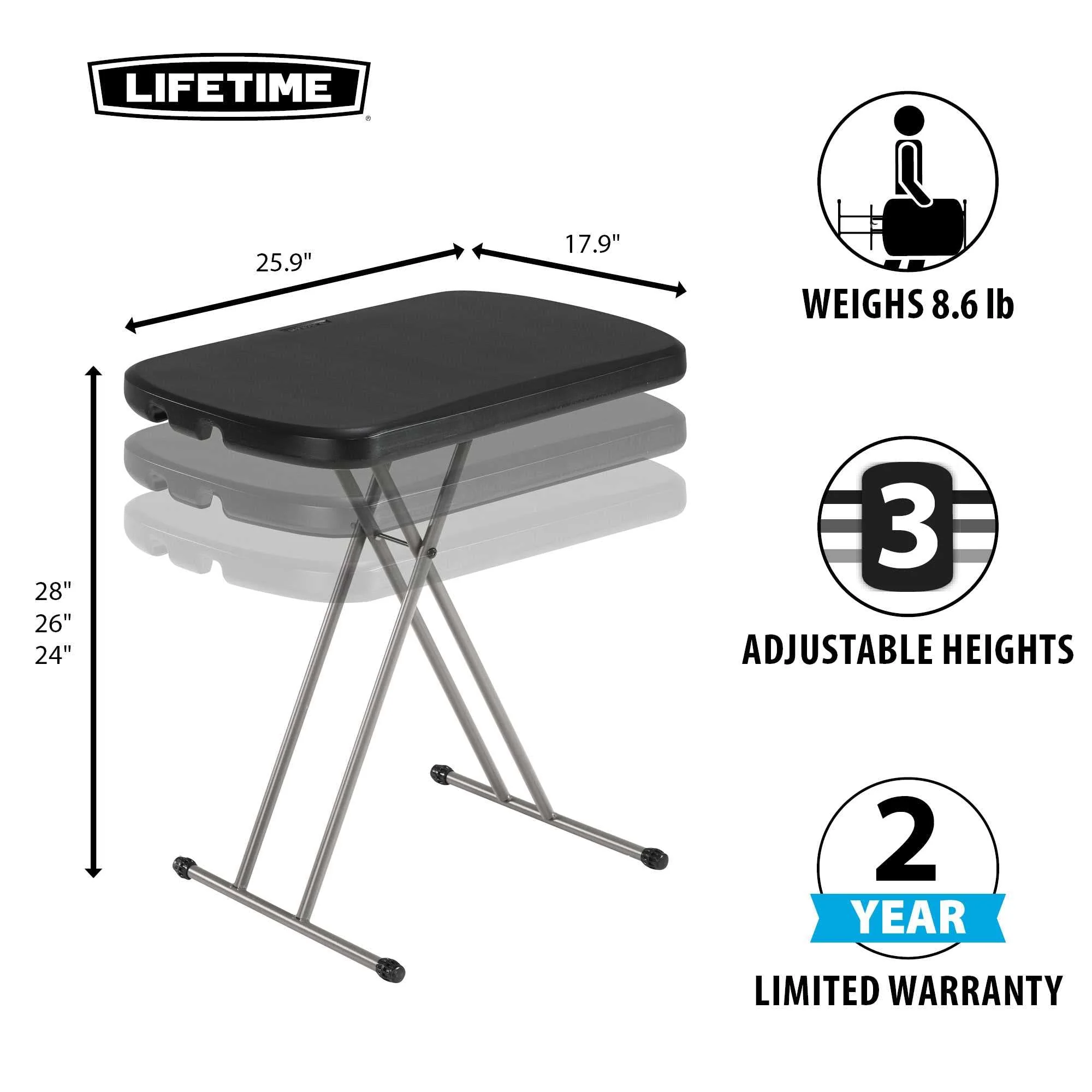 Lifetime Adjustable Folding Laptop Table TV Tray, 26 Inch, Black - Image 10