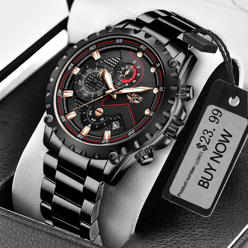 LIGE Fashion Mens Watches Top Luxury Brand Silver Stainless Steel 30m Waterproof Quartz - Image 11