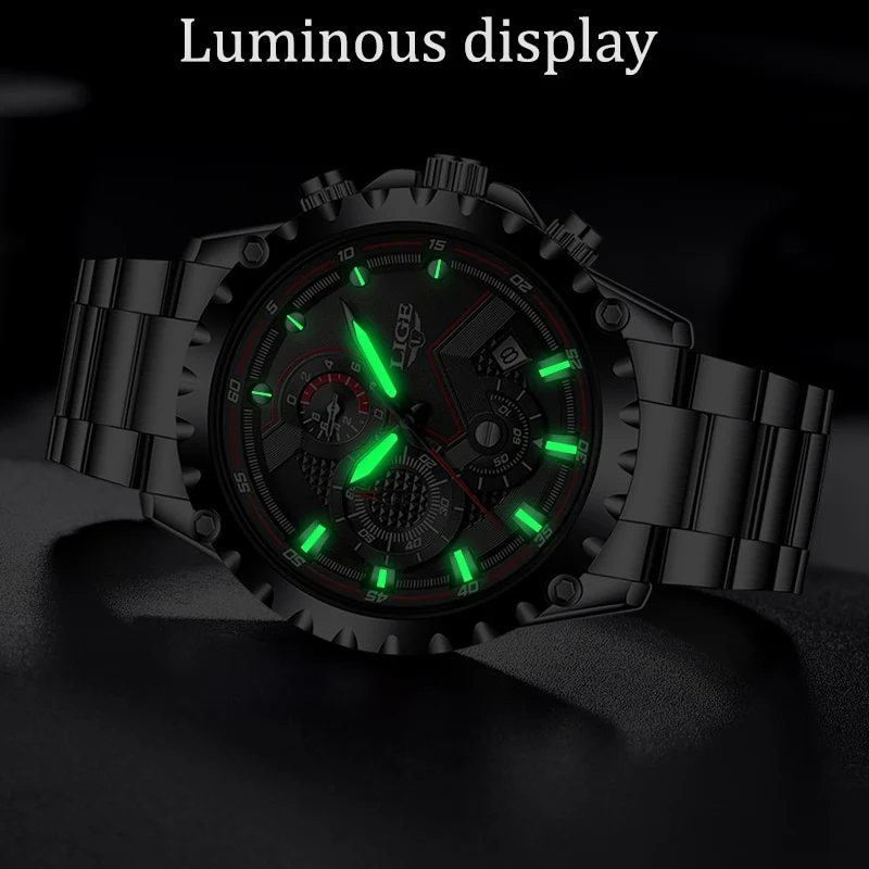 LIGE Fashion Mens Watches Top Luxury Brand Silver Stainless Steel 30m Waterproof Quartz - Image 12