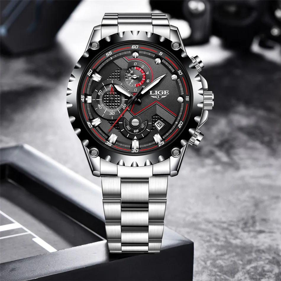 LIGE Fashion Mens Watches Top Luxury Brand Silver Stainless Steel 30m Waterproof Quartz - Image 13