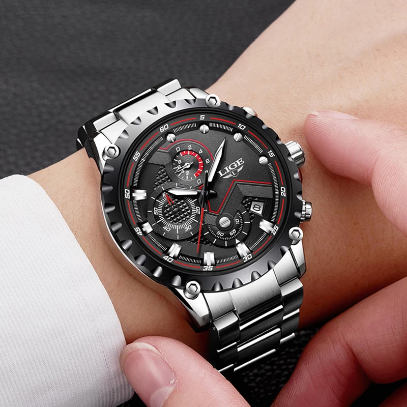 LIGE Fashion Mens Watches Top Luxury Brand Silver Stainless Steel 30m Waterproof Quartz - Image 14