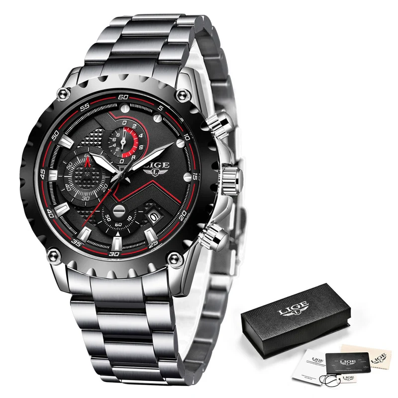 LIGE Fashion Mens Watches Top Luxury Brand Silver Stainless Steel 30m Waterproof Quartz - Image 15
