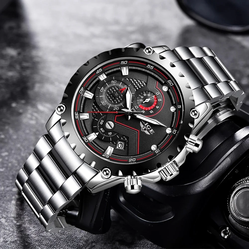 LIGE Fashion Mens Watches Top Luxury Brand Silver Stainless Steel 30m Waterproof Quartz - Image 16