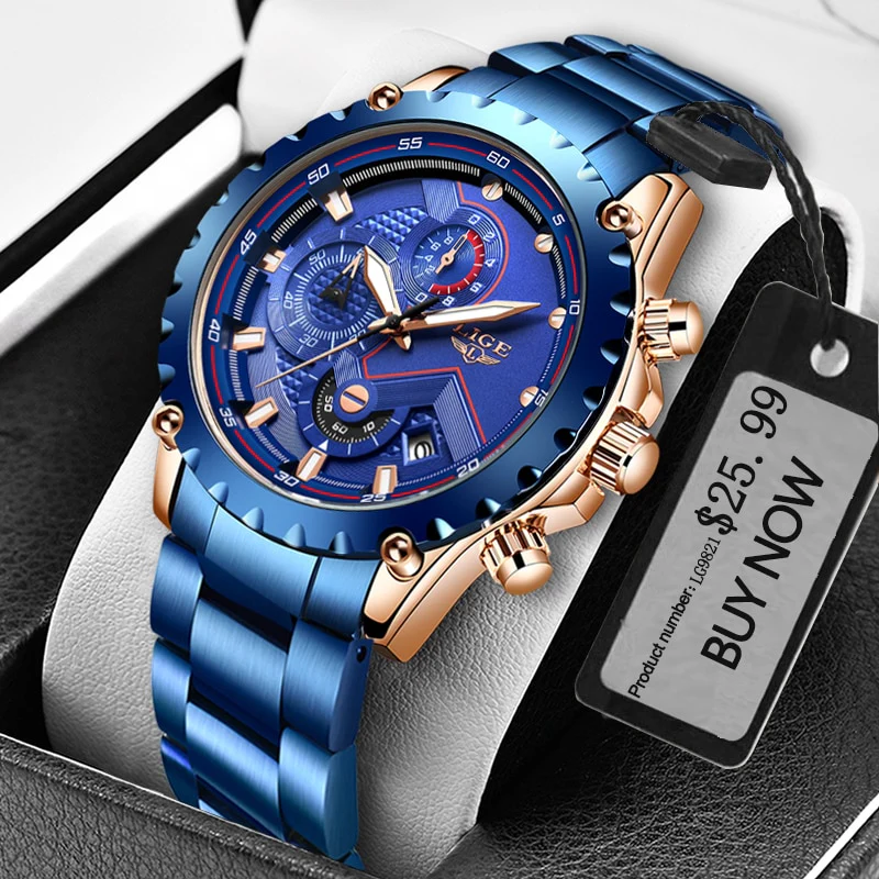 LIGE Fashion Mens Watches Top Luxury Brand Silver Stainless Steel 30m Waterproof Quartz - Image 3