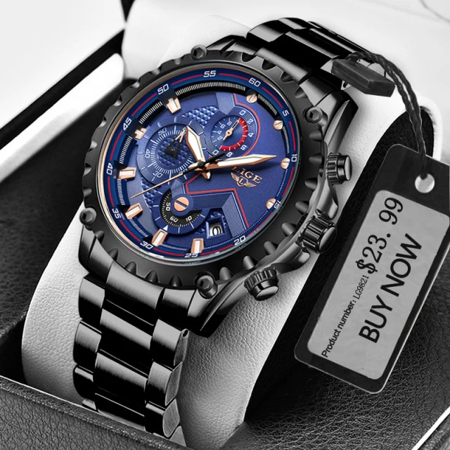 LIGE Fashion Mens Watches Top Luxury Brand Silver Stainless Steel 30m Waterproof Quartz - Image 5