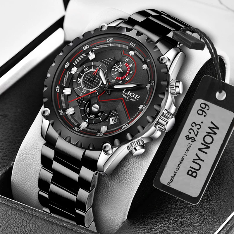 LIGE Fashion Mens Watches Top Luxury Brand Silver Stainless Steel 30m Waterproof Quartz - Image 6