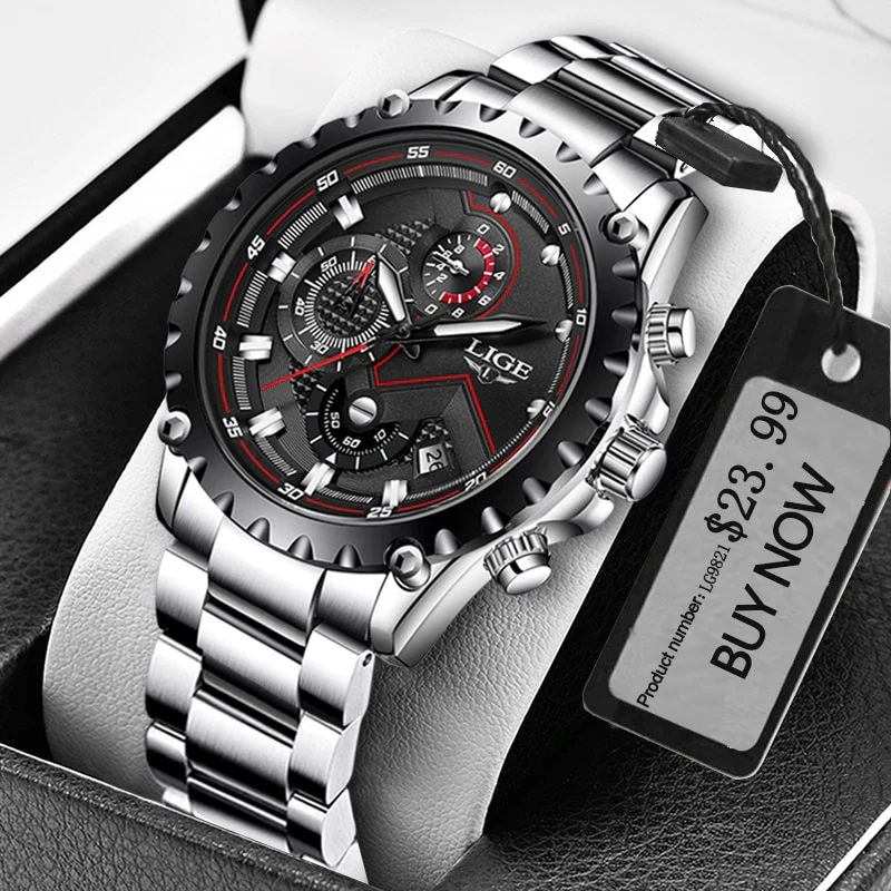 LIGE Fashion Mens Watches Top Luxury Brand Silver Stainless Steel 30m Waterproof Quartz - Image 8