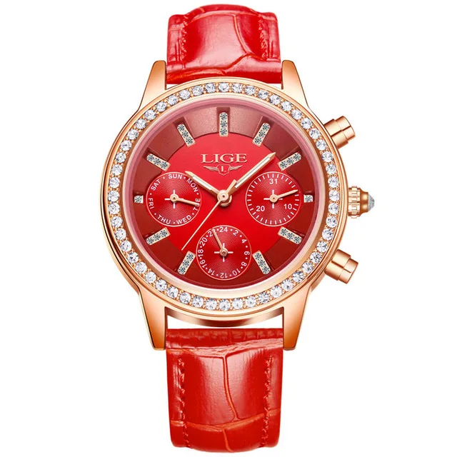 LIGE Top Luxury Brand Women Watches Leisure fashion Leather Quartz Ladies Diamond Dress watch Female gift Relogio Feminino+Box - Image 5
