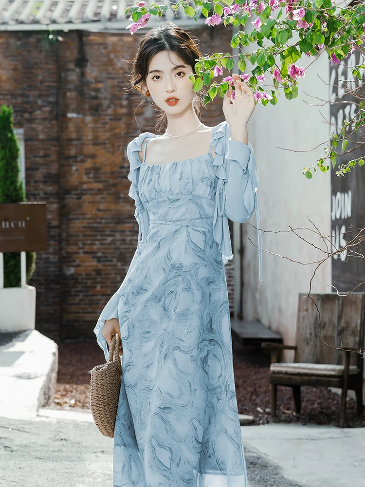 Light Blue Chic and Beautiful Two-piece Set Sling Dress - Image 4