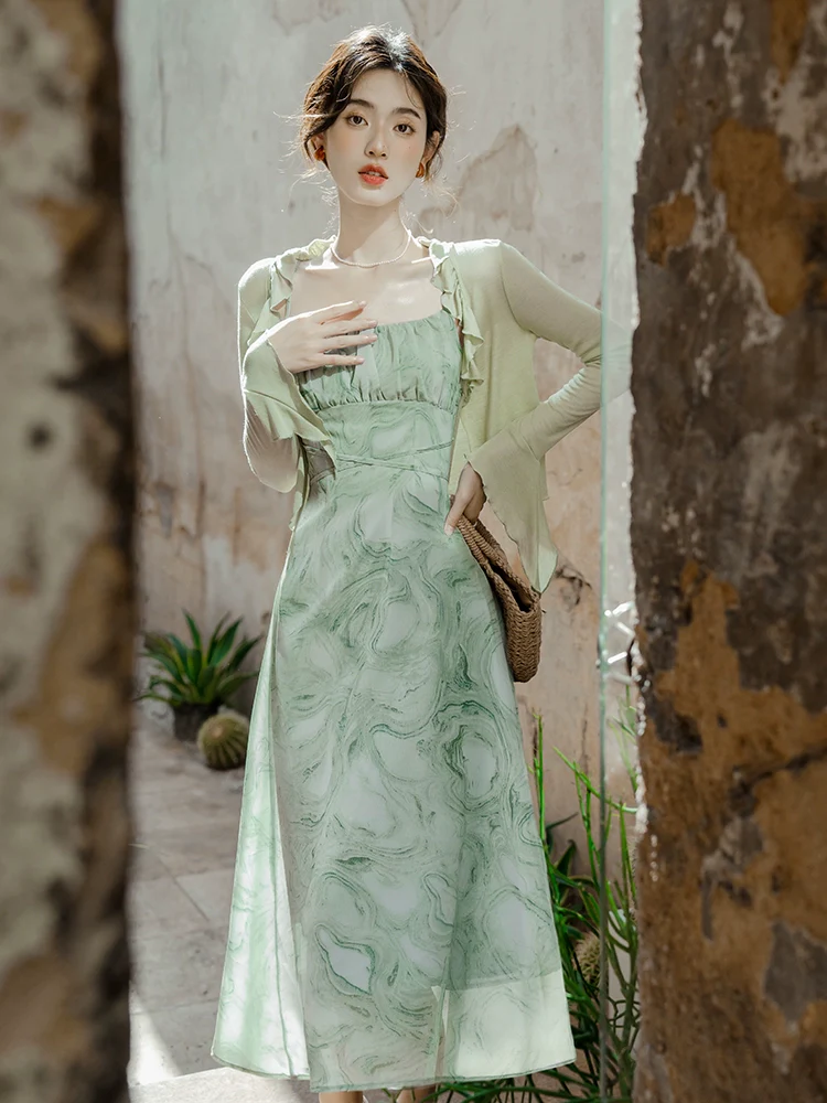 Light Blue Chic and Beautiful Two-piece Set Sling Dress - Image 6
