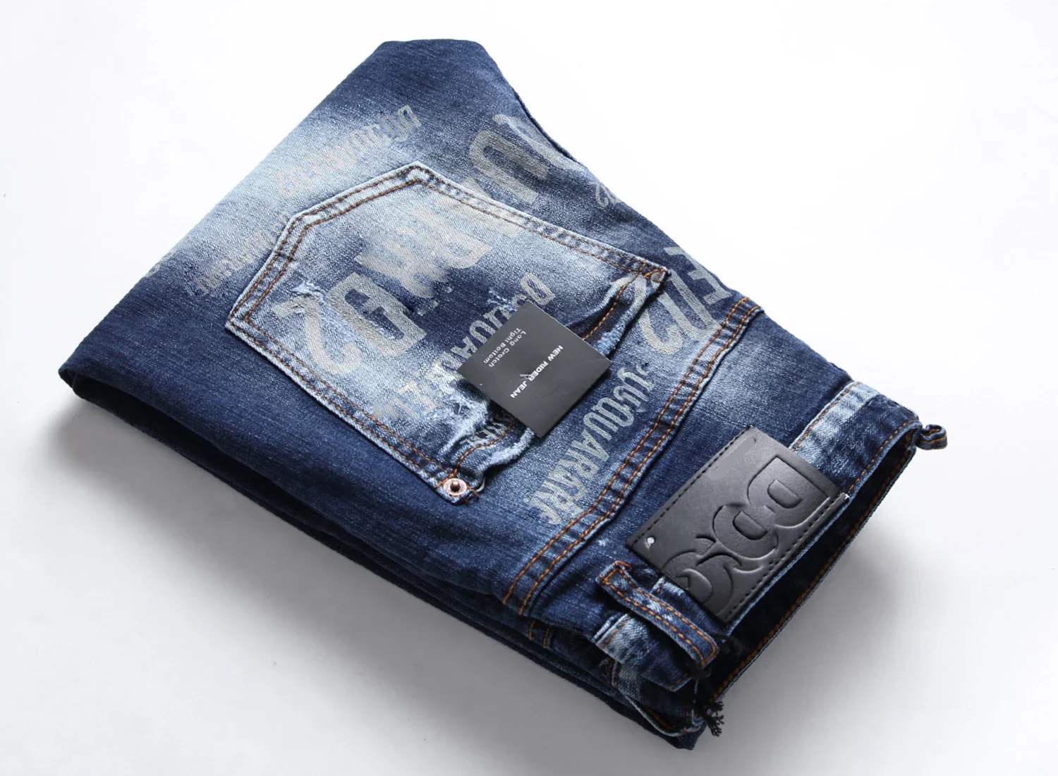 Light Luxury Men’s Slim-fit Stretch Blue Denim Pants,Printing Decors Scratches Ripped Casual Jeans,Stylish Sexy Street Jeans; - Image 6