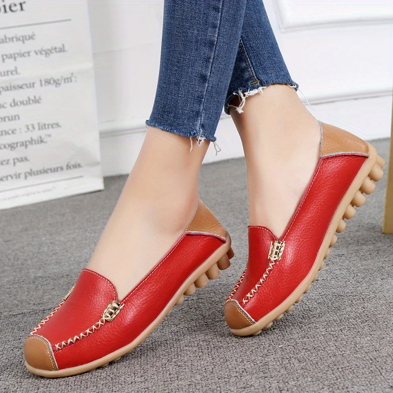 Lightweight Non Slip Women's Slip On Flat Loafers, Stitched Colorblock Walking Shoes - Image 28