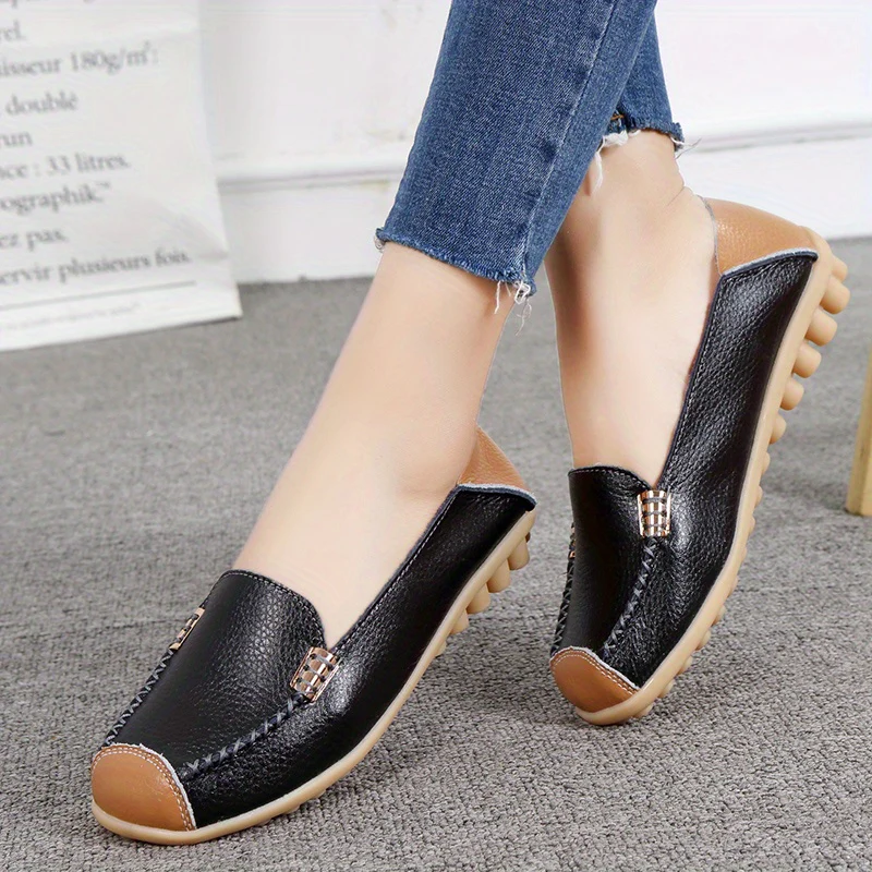 Lightweight Non Slip Women's Slip On Flat Loafers, Stitched Colorblock Walking Shoes - Image 35