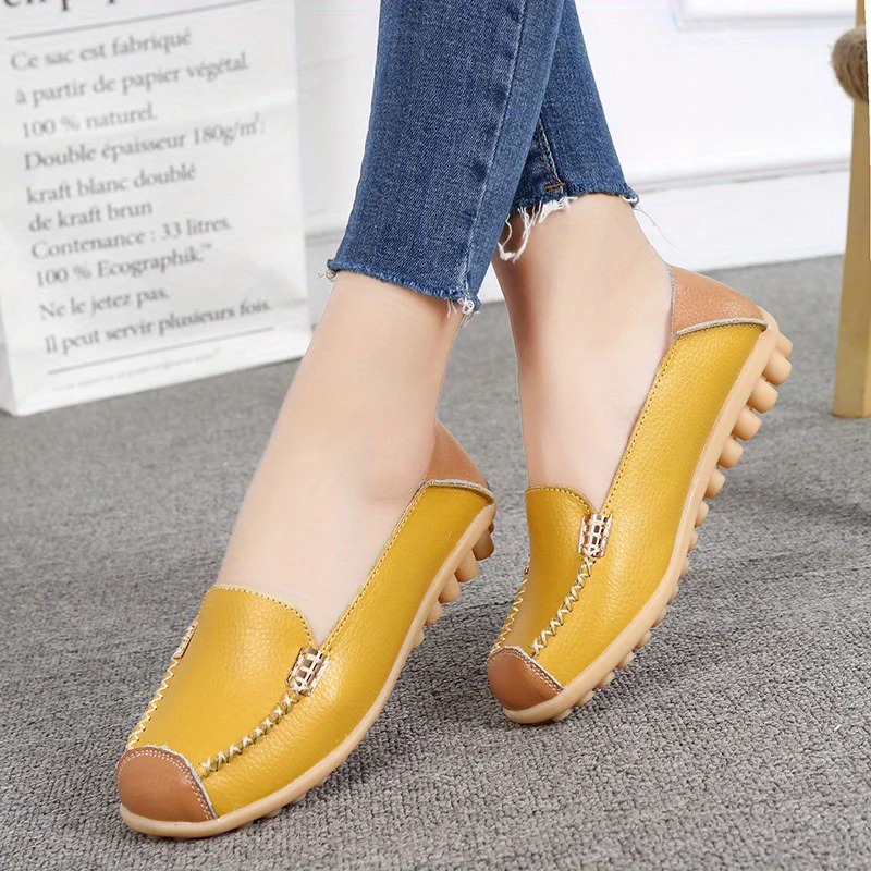 Lightweight Non Slip Women's Slip On Flat Loafers, Stitched Colorblock Walking Shoes - Image 63