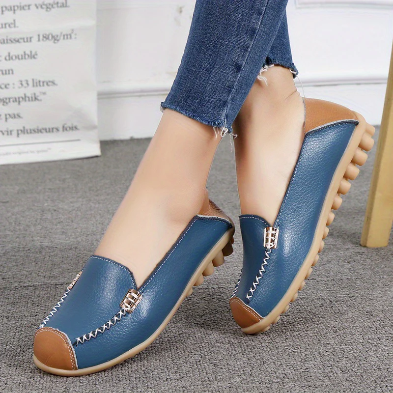 Lightweight Non Slip Women's Slip On Flat Loafers, Stitched Colorblock Walking Shoes - Image 67