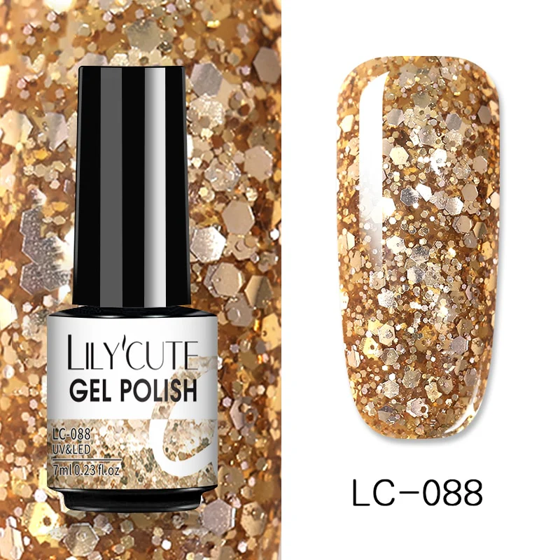 LILYCUTE 7ml Glitter Sequins Nail Gel Polish Gel Rose Gold Semi Permanent Hybrid Nail Art DIY Design Varnish - Image 100