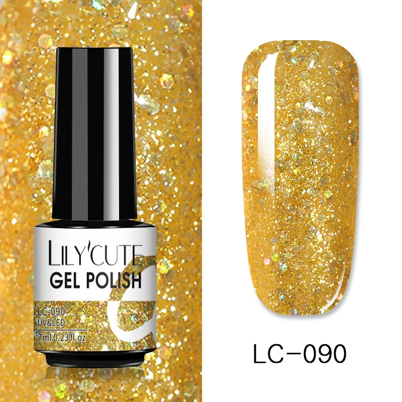 LILYCUTE 7ml Glitter Sequins Nail Gel Polish Gel Rose Gold Semi Permanent Hybrid Nail Art DIY Design Varnish - Image 73
