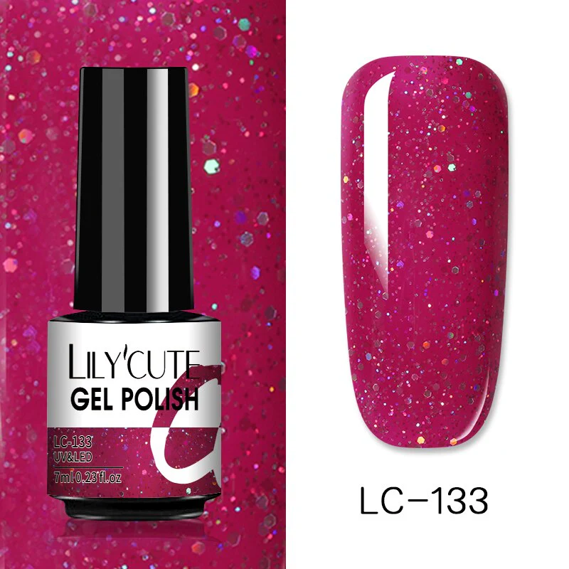 LILYCUTE 7ml Glitter Sequins Nail Gel Polish Gel Rose Gold Semi Permanent Hybrid Nail Art DIY Design Varnish - Image 90