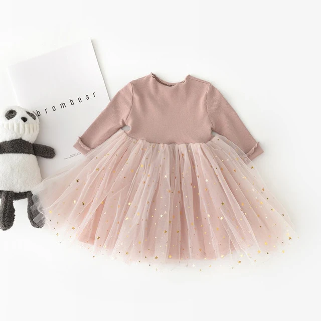 Lioraitiin 0-3Years Newborn Baby Girl Autumn Spring Dress Long Sleeve Patchwork Lace Star Printed Long Dress 2 Styles - Image 2