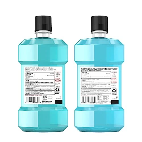 Listerine Cool Mint Antiseptic Mouthwash to Kill 99% of Bad Breath Germs and Gum Therapy Mouthwash in Glacier Mint to Help Reverse Signs of Early Gingivitis, Convenience Pack, 2 x 1 L - Image 2