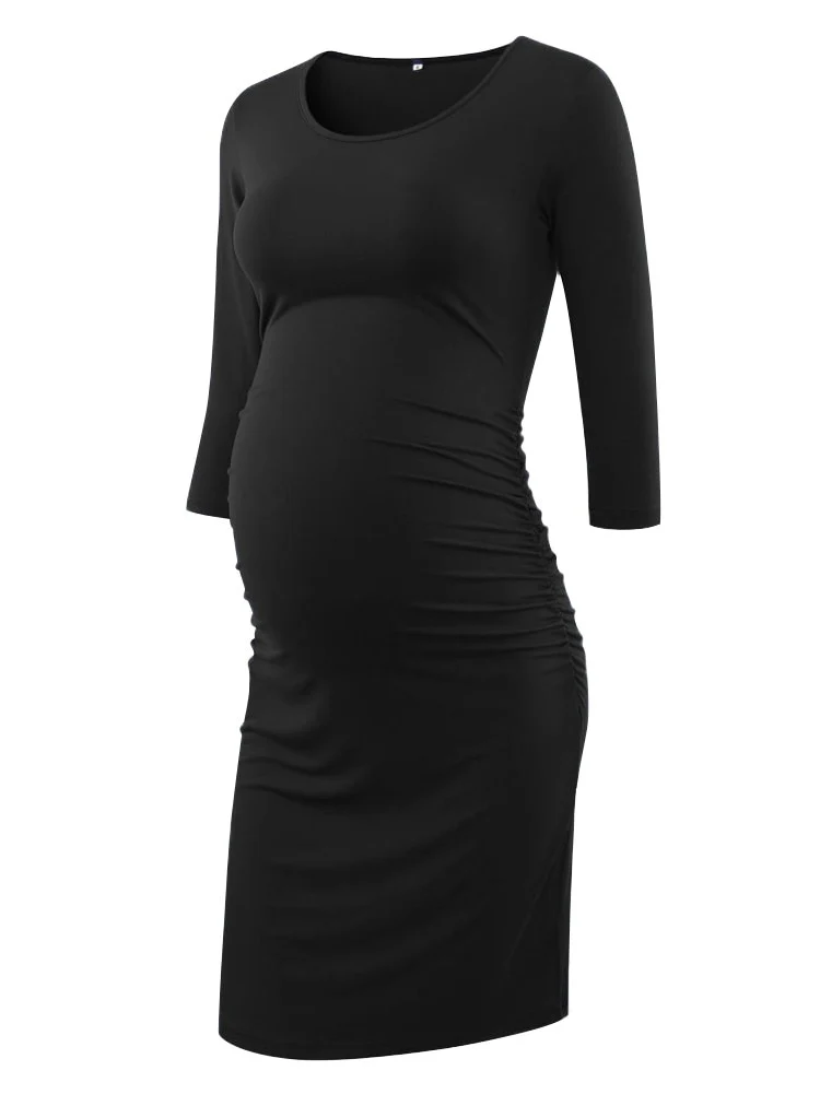 Liu&amp;Qu Maternity Dresses Women Side Ruched Pregnany Dress Bodycon Pregnant Clothes Casual Mama Short Sleeve Wrap Baby Showers - Image 10