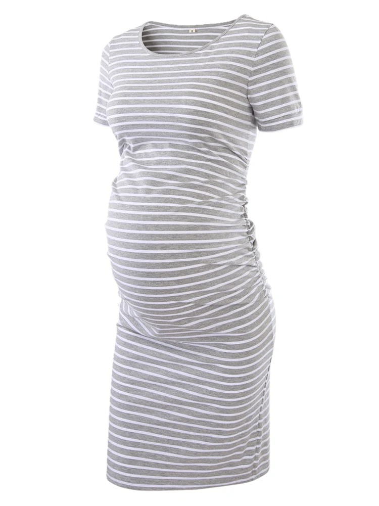 Liu&amp;Qu Maternity Dresses Women Side Ruched Pregnany Dress Bodycon Pregnant Clothes Casual Mama Short Sleeve Wrap Baby Showers - Image 12