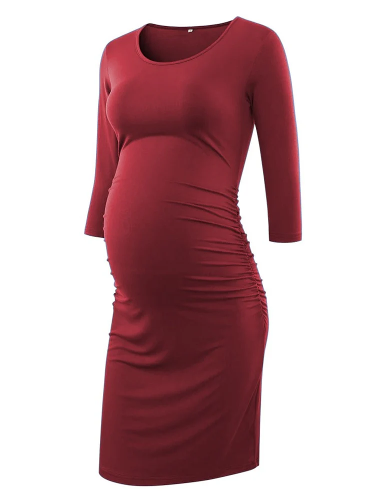 Liu&amp;Qu Maternity Dresses Women Side Ruched Pregnany Dress Bodycon Pregnant Clothes Casual Mama Short Sleeve Wrap Baby Showers - Image 16