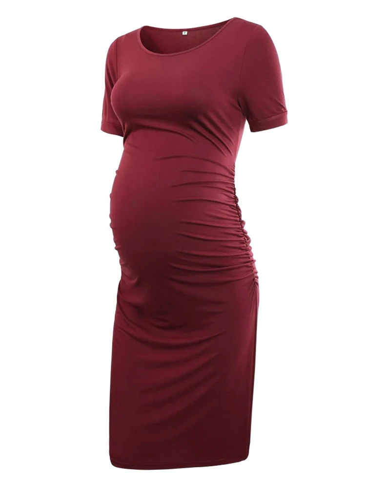 Liu&amp;Qu Maternity Dresses Women Side Ruched Pregnany Dress Bodycon Pregnant Clothes Casual Mama Short Sleeve Wrap Baby Showers - Image 19