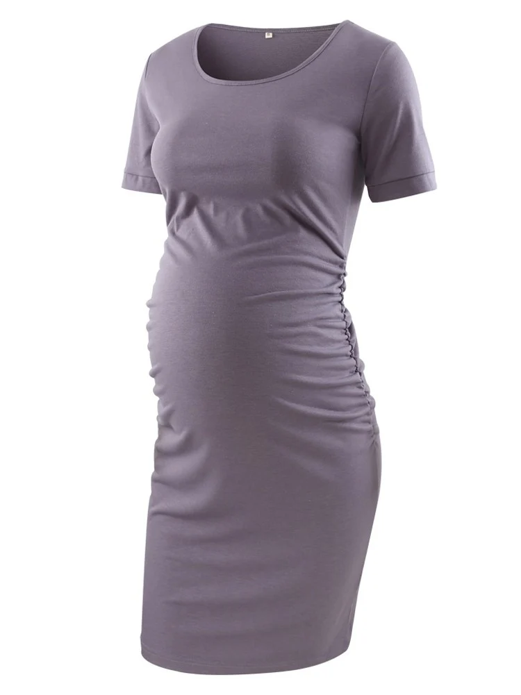 Liu&amp;Qu Maternity Dresses Women Side Ruched Pregnany Dress Bodycon Pregnant Clothes Casual Mama Short Sleeve Wrap Baby Showers - Image 20