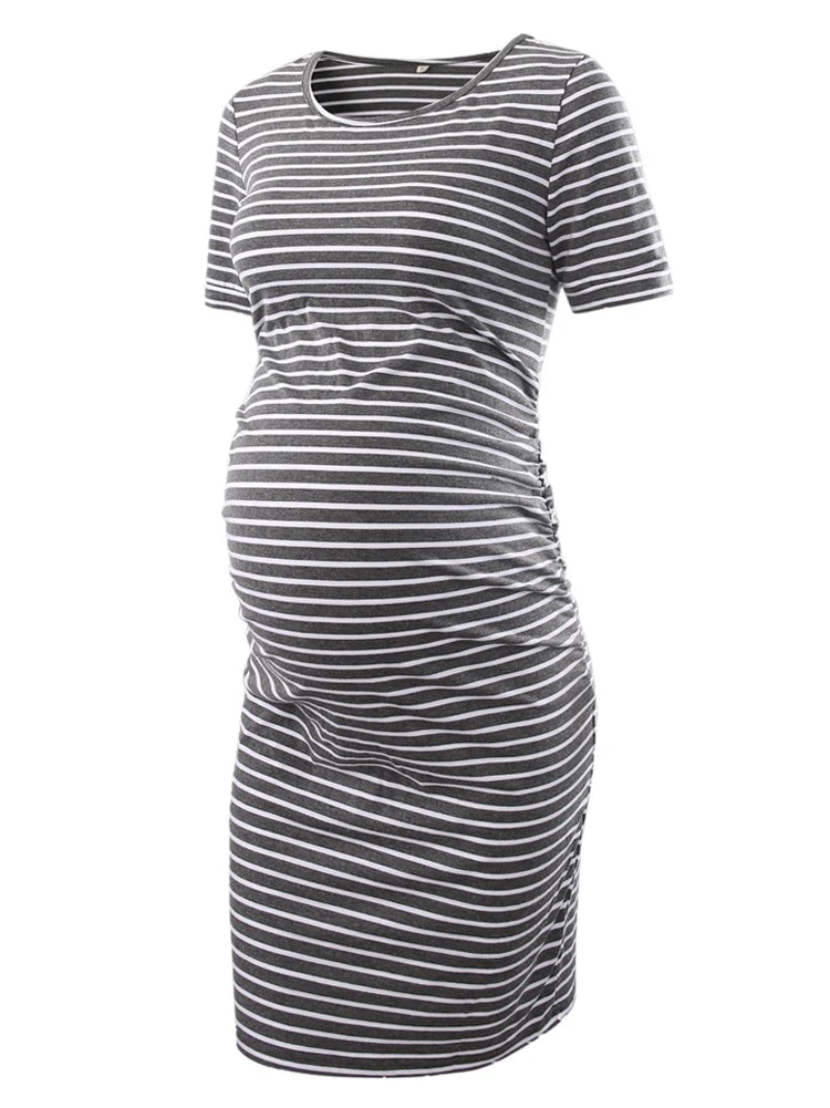 Liu&amp;Qu Maternity Dresses Women Side Ruched Pregnany Dress Bodycon Pregnant Clothes Casual Mama Short Sleeve Wrap Baby Showers - Image 22