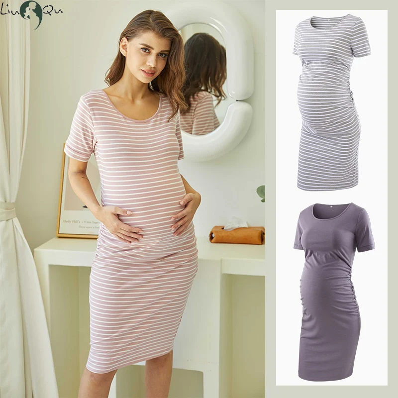 Liu&amp;Qu Maternity Dresses Women Side Ruched Pregnany Dress Bodycon Pregnant Clothes Casual Mama Short Sleeve Wrap Baby Showers - Image 24