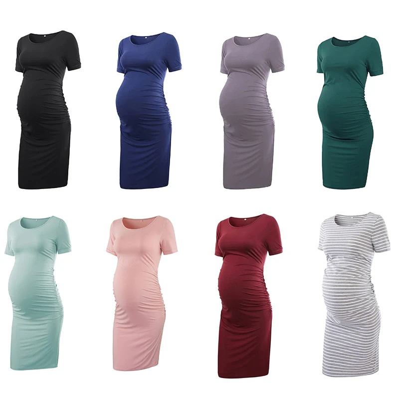 Liu&amp;Qu Maternity Dresses Women Side Ruched Pregnany Dress Bodycon Pregnant Clothes Casual Mama Short Sleeve Wrap Baby Showers - Image 25