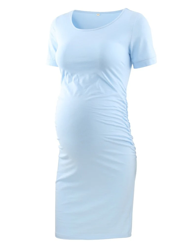 Liu&amp;Qu Maternity Dresses Women Side Ruched Pregnany Dress Bodycon Pregnant Clothes Casual Mama Short Sleeve Wrap Baby Showers - Image 4