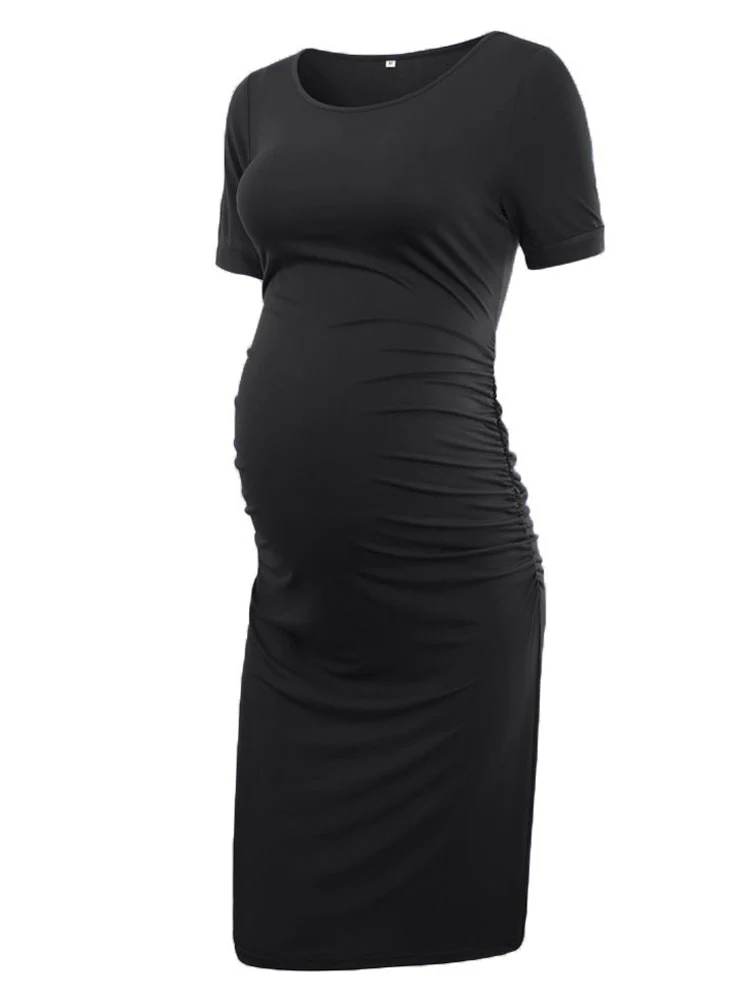 Liu&amp;Qu Maternity Dresses Women Side Ruched Pregnany Dress Bodycon Pregnant Clothes Casual Mama Short Sleeve Wrap Baby Showers - Image 7