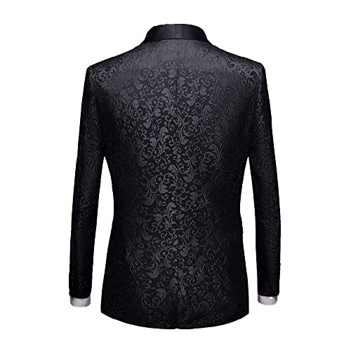 LiveZou Men's Floral Dinner Party Prom Wedding Stylish Tuxedo Coat Suit, Black-2 Piece, Large - Image 6