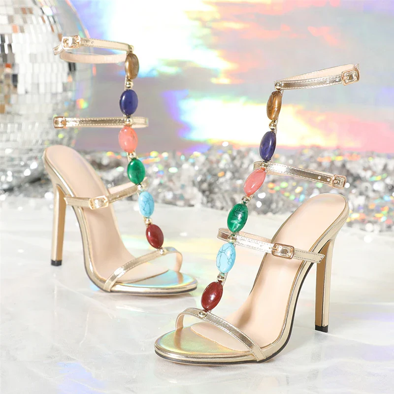 Liyke Bohemian Style Fashion Colour Gem Strap Designer High Heels Gladiator Sandals Women Summer Open Toe Wedding Banquet Shoes - Image 5