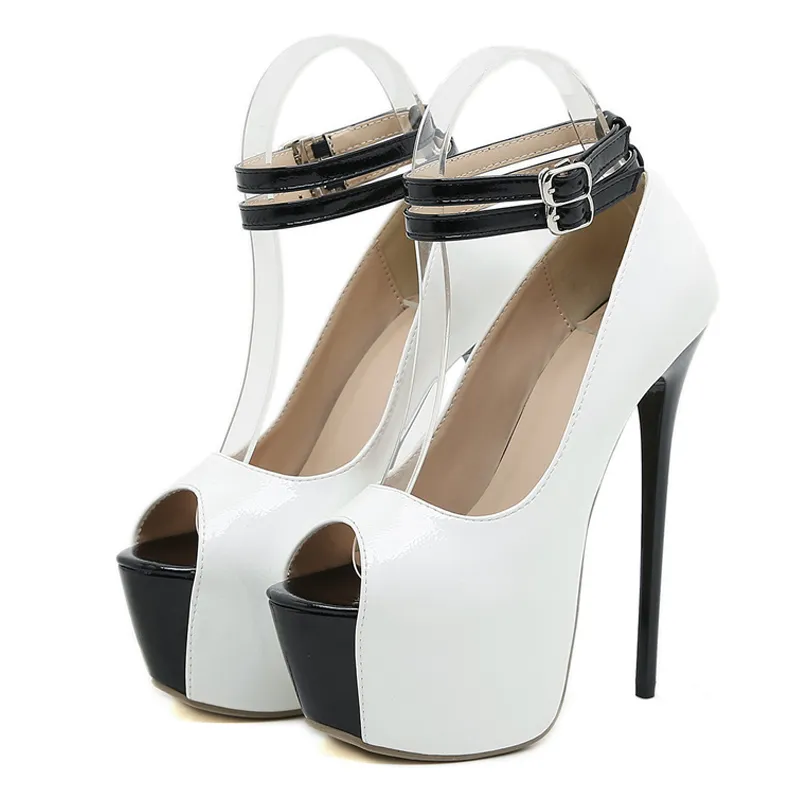 Liyke Fashion Design Double Buckle Strap Platform Sandals Women Pumps Sexy Peep Toe 16.5CM Super High Heels Stripper Shoes White - Image 7