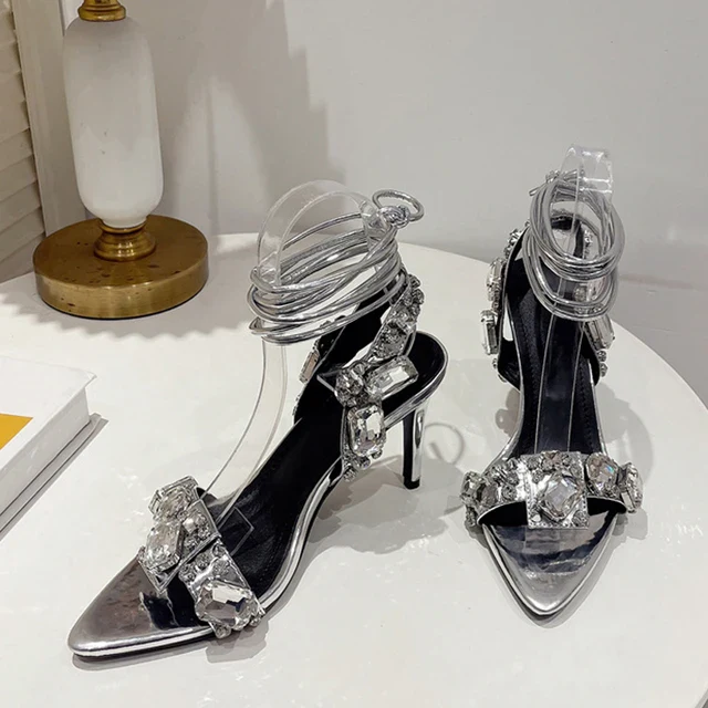 Liyke Sexy Ankle Strap Golded Sandals Women Party Nightclub Stripper Heels High Quality Crystal Diamond Pointed Toe Wedding Shoe - Image 8