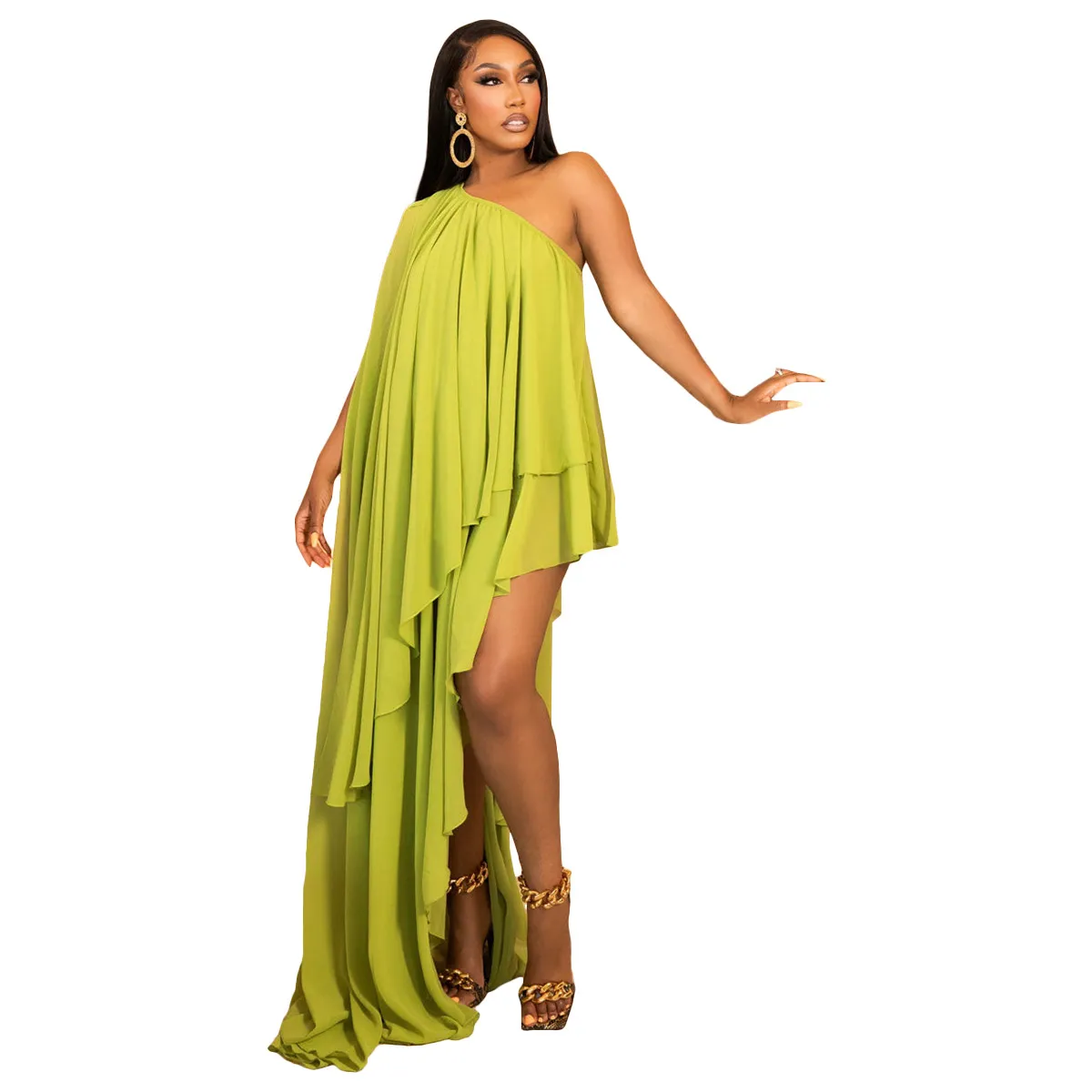 LKF Summer Casual Slanted Edge Chiffon with Lining Solid Color Loose Beach Party Holiday Dress for Women - Image 11