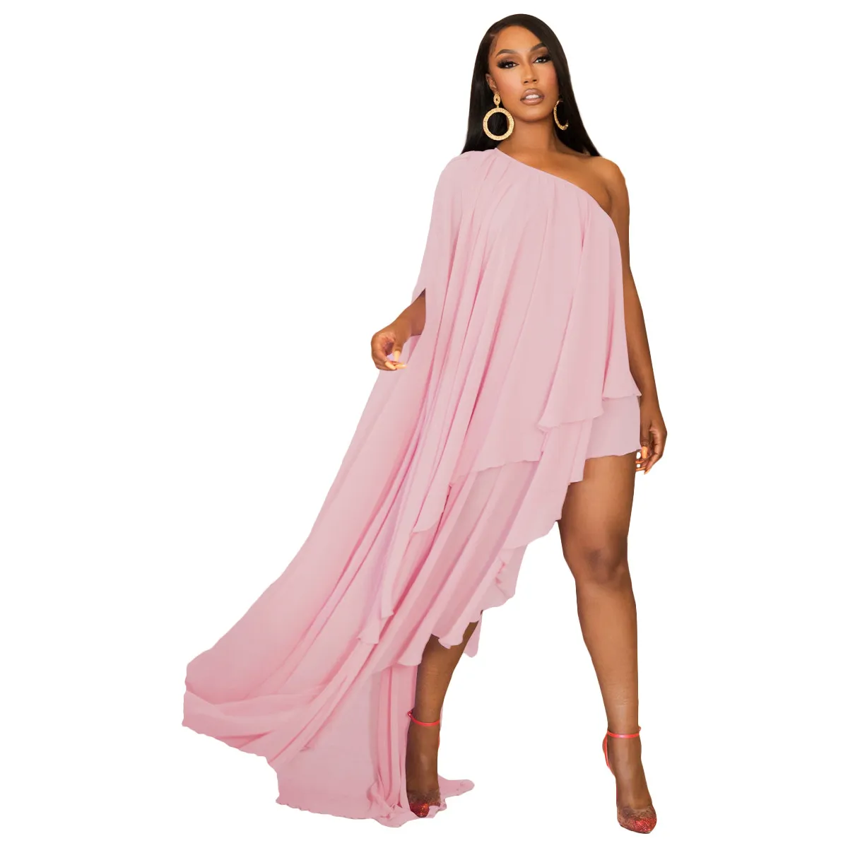 LKF Summer Casual Slanted Edge Chiffon with Lining Solid Color Loose Beach Party Holiday Dress for Women - Image 7