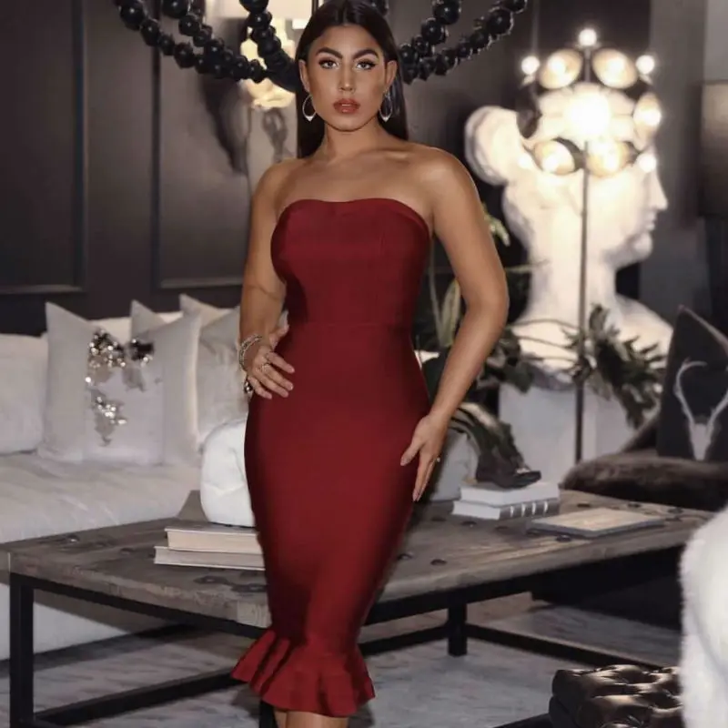 Loehsao brand 7colors knitted women dress Trumpet bodycon bandage dress evening club sexy strapless summer dresses vestidos - Image 10
