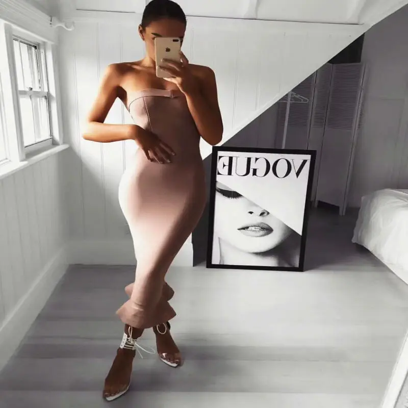 Loehsao brand 7colors knitted women dress Trumpet bodycon bandage dress evening club sexy strapless summer dresses vestidos - Image 11
