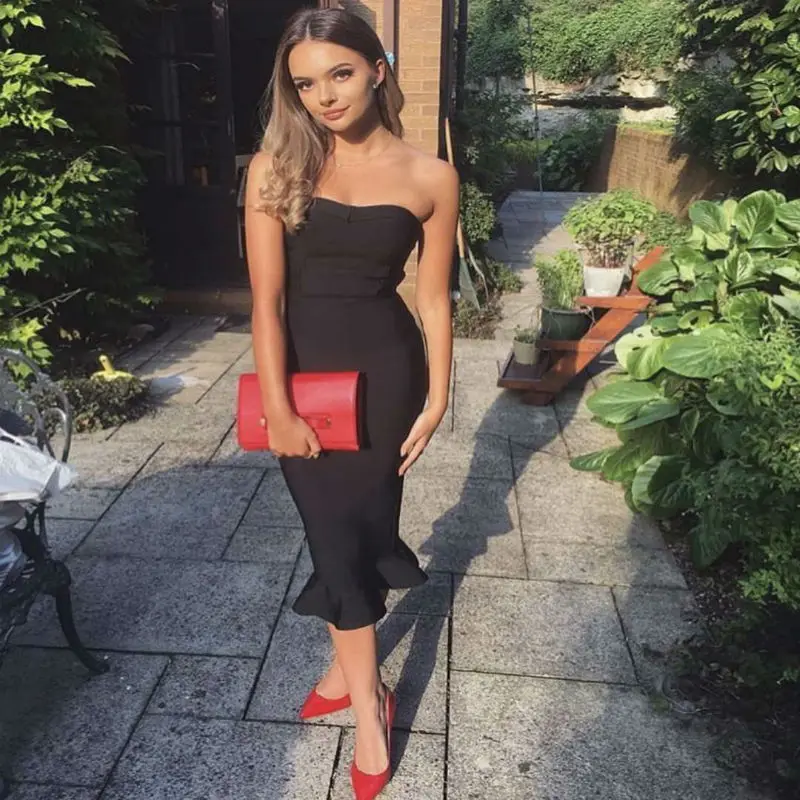 Loehsao brand 7colors knitted women dress Trumpet bodycon bandage dress evening club sexy strapless summer dresses vestidos - Image 14